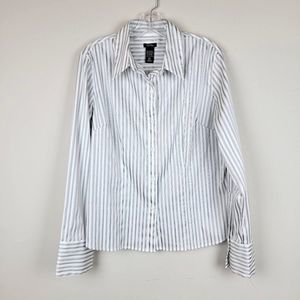 Taylor Manco White Silver Stripes Button Down Long Sleeves Stretch Shirt Size XL